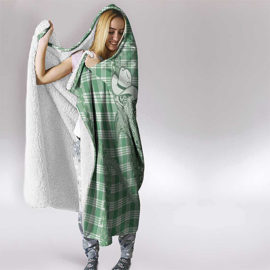 Green Hawaii Palaka Cowboy Turtle Hooded Blanket Hawaiian Paniolo Puakenikeni Maile Lei - Polynesian Pride