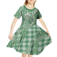 Green Hawaii Palaka Cowboy Turtle Kid Short Sleeve Dress Hawaiian Paniolo Puakenikeni Maile Lei DT05 - Polynesian Pride