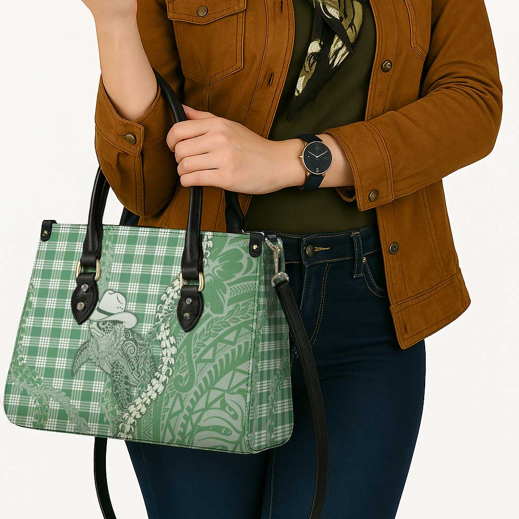 Green Hawaii Palaka Cowboy Turtle Leather Bag Hawaiian Paniolo Puakenikeni Maile Lei - Polynesian Pride