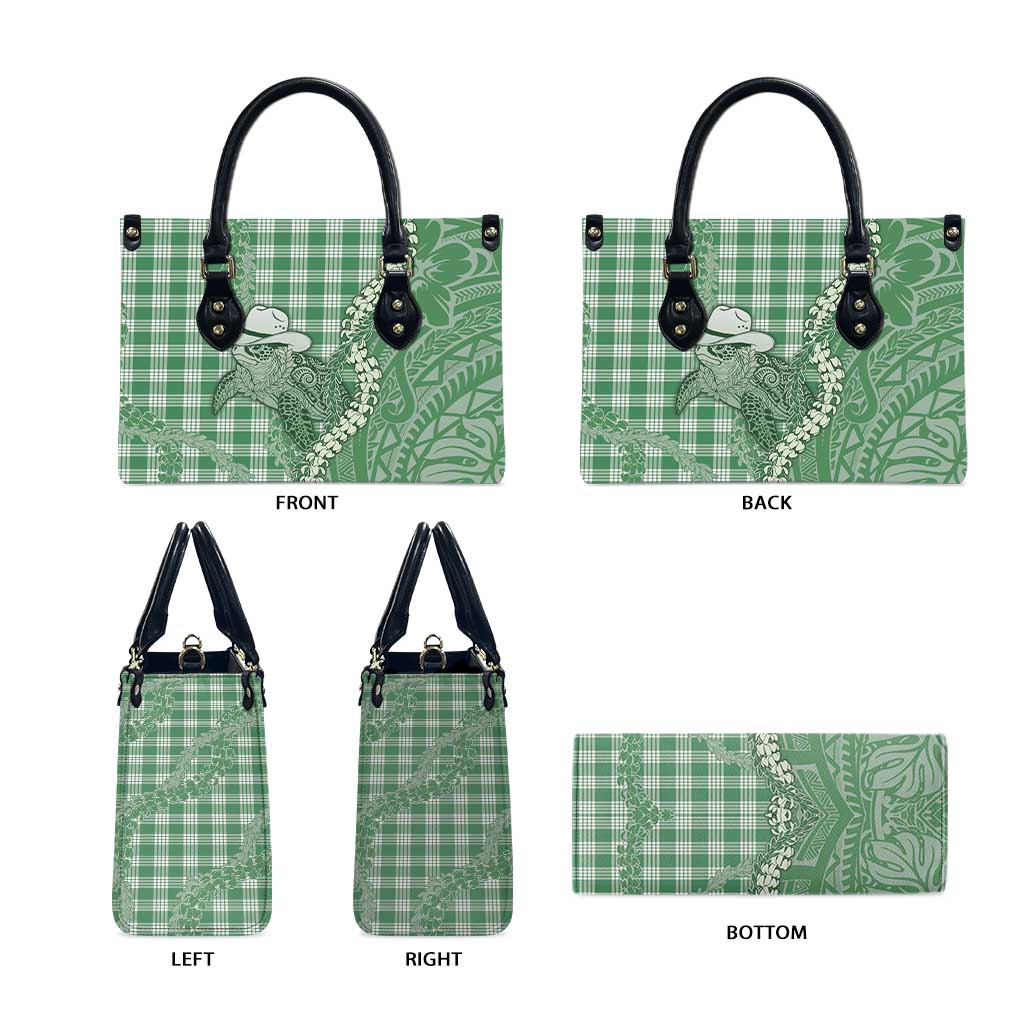 Green Hawaii Palaka Cowboy Turtle Leather Bag Hawaiian Paniolo Puakenikeni Maile Lei - Polynesian Pride
