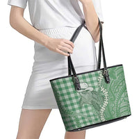 Green Hawaii Palaka Cowboy Turtle Leather Tote Bag Hawaiian Paniolo Puakenikeni Maile Lei - Polynesian Pride