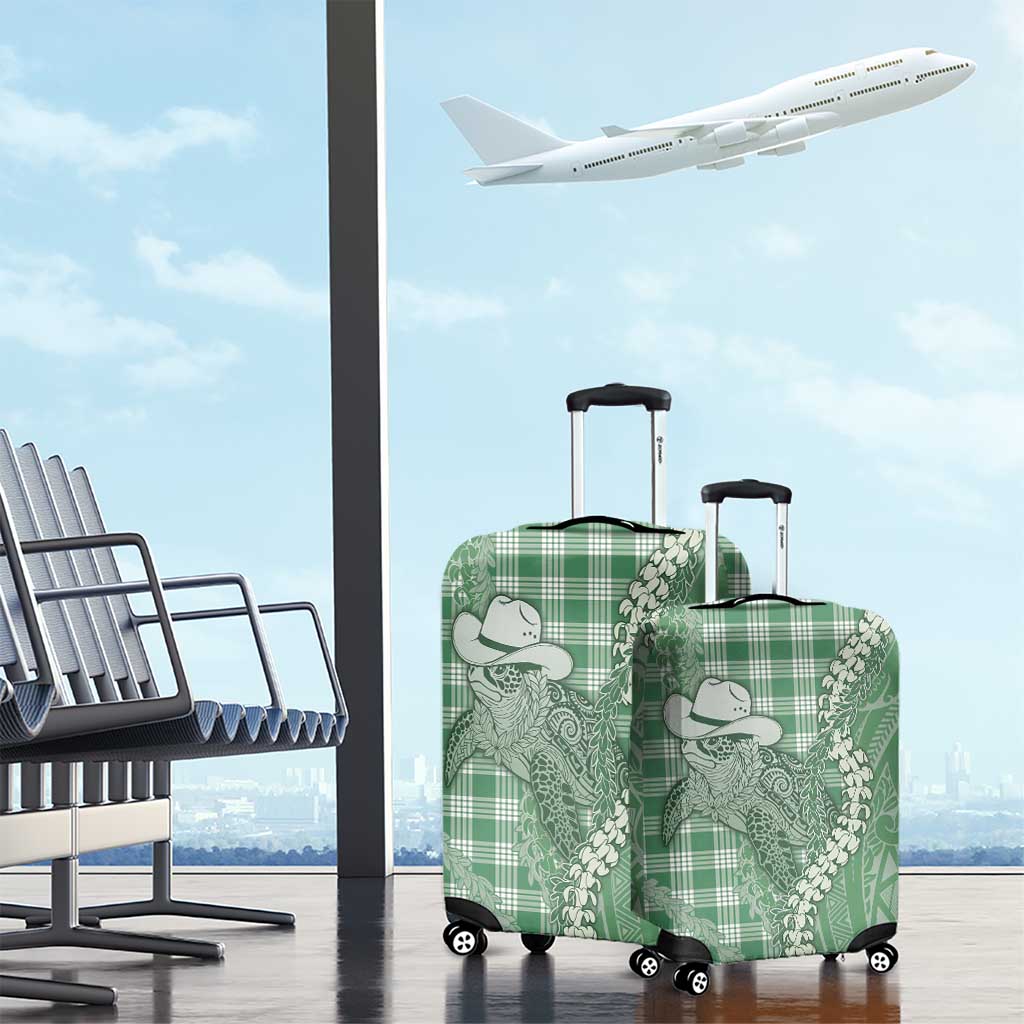 Green Hawaii Palaka Cowboy Turtle Luggage Cover Hawaiian Paniolo Puakenikeni Maile Lei - Polynesian Pride