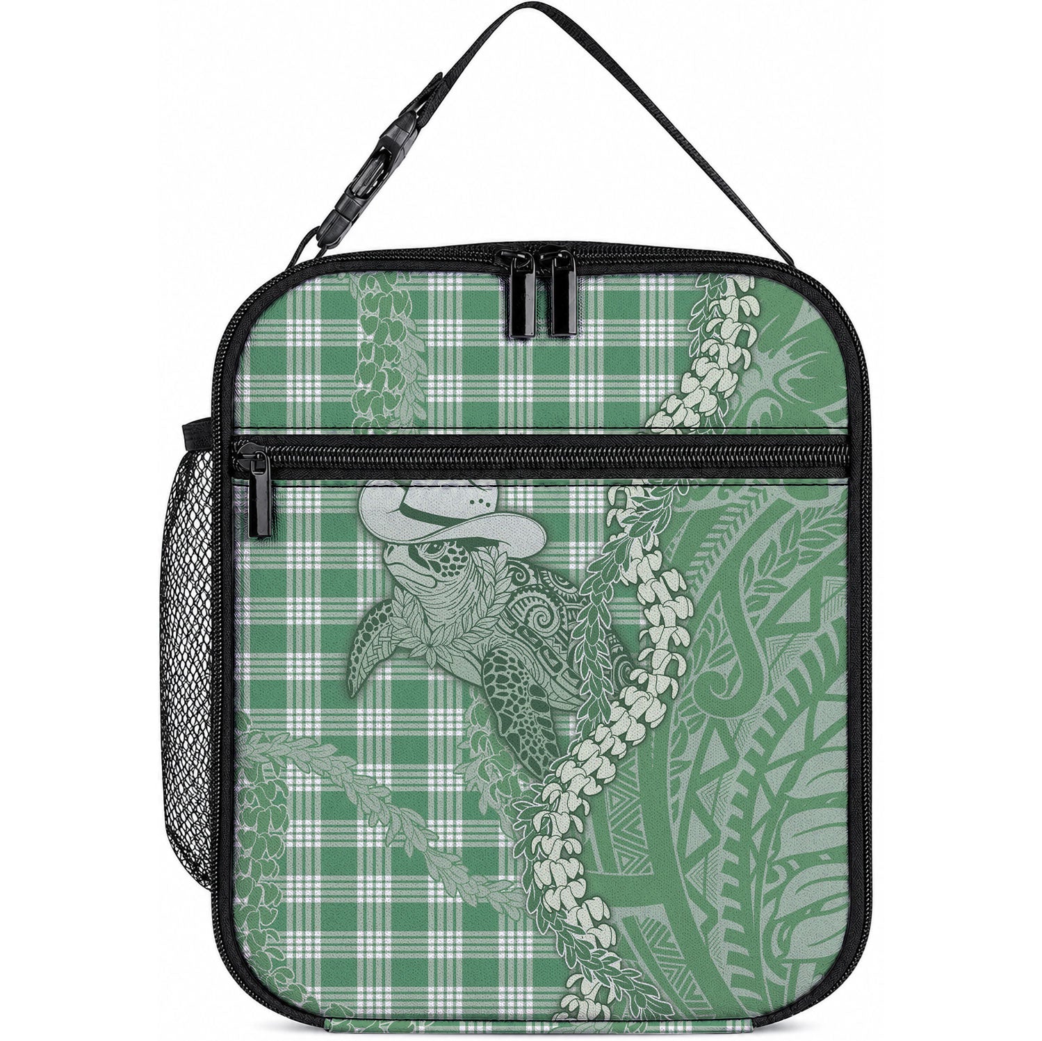 Green Hawaii Palaka Cowboy Turtle Lunch Bag Hawaiian Paniolo Puakenikeni Maile Lei