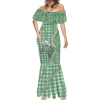 Green Hawaii Palaka Cowboy Turtle Mermaid Dress Hawaiian Paniolo Puakenikeni Maile Lei DT05 - Polynesian Pride