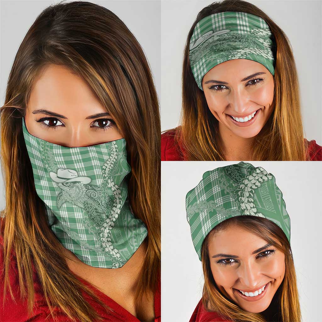 Green Hawaii Palaka Cowboy Turtle Neck Gaiter Hawaiian Paniolo Puakenikeni Maile Lei - Polynesian Pride