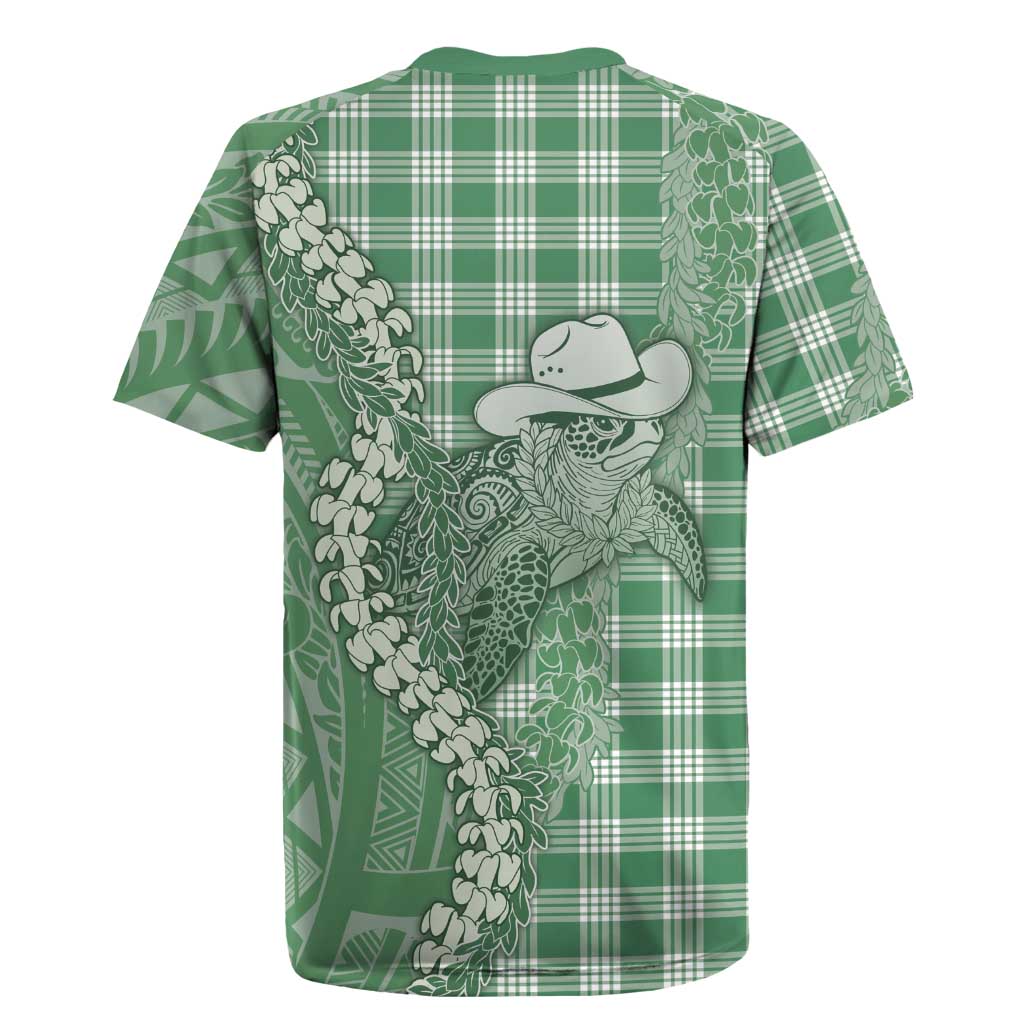 Green Hawaii Palaka Cowboy Turtle Rugby Jersey Hawaiian Paniolo Puakenikeni Maile Lei - Polynesian Pride