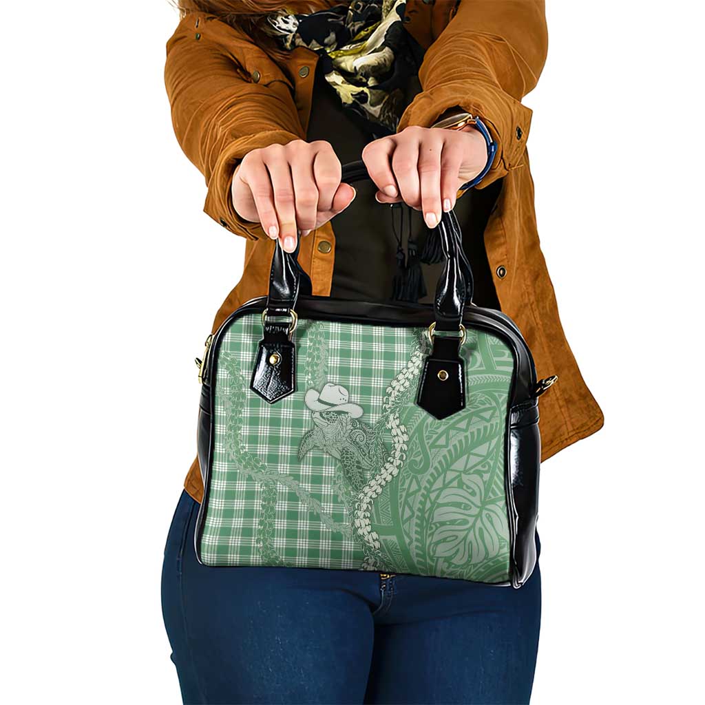 Green Hawaii Palaka Cowboy Turtle Shoulder Handbag Hawaiian Paniolo Puakenikeni Maile Lei - Polynesian Pride