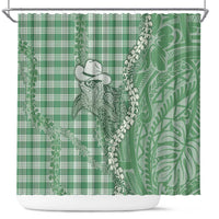 Green Hawaii Palaka Cowboy Turtle Shower Curtain Hawaiian Paniolo Puakenikeni Maile Lei DT05 Green - Polynesian Pride