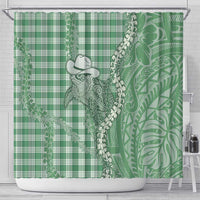 Green Hawaii Palaka Cowboy Turtle Shower Curtain Hawaiian Paniolo Puakenikeni Maile Lei DT05 - Polynesian Pride