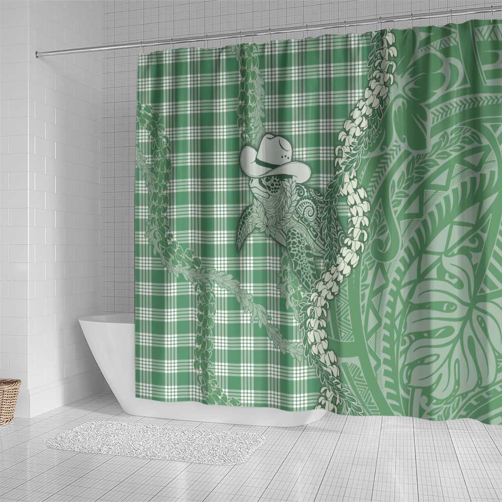 Green Hawaii Palaka Cowboy Turtle Shower Curtain Hawaiian Paniolo Puakenikeni Maile Lei DT05 - Polynesian Pride