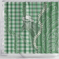 Green Hawaii Palaka Cowboy Turtle Shower Curtain Hawaiian Paniolo Puakenikeni Maile Lei DT05 - Polynesian Pride