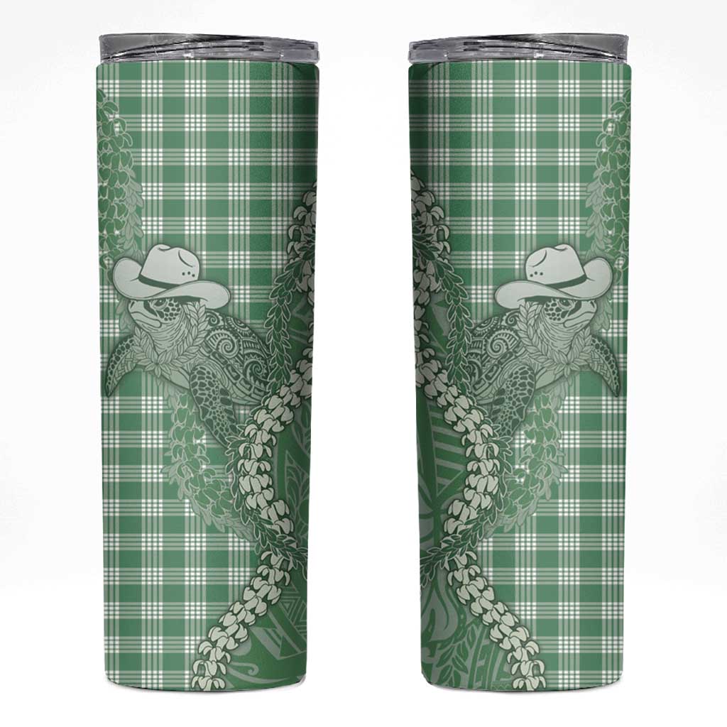 Green Hawaii Palaka Cowboy Turtle Skinny Tumbler Hawaiian Paniolo Puakenikeni Maile Lei DT05 Green - Polynesian Pride