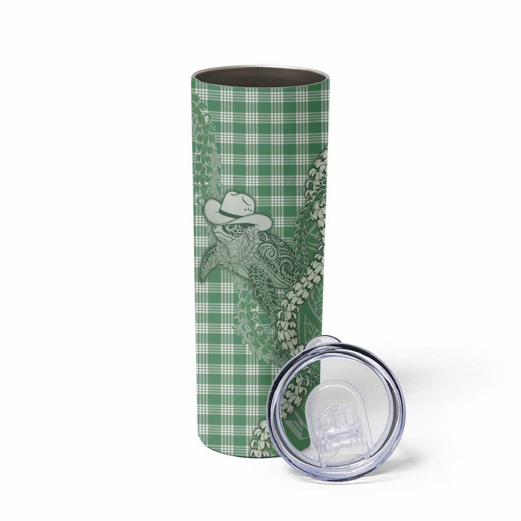 Green Hawaii Palaka Cowboy Turtle Skinny Tumbler Hawaiian Paniolo Puakenikeni Maile Lei DT05 - Polynesian Pride
