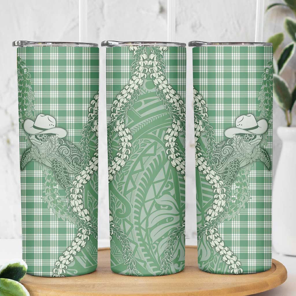 Green Hawaii Palaka Cowboy Turtle Skinny Tumbler Hawaiian Paniolo Puakenikeni Maile Lei DT05 - Polynesian Pride