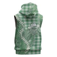 Green Hawaii Palaka Cowboy Turtle Sleeveless Hoodie Hawaiian Paniolo Puakenikeni Maile Lei DT05 - Polynesian Pride
