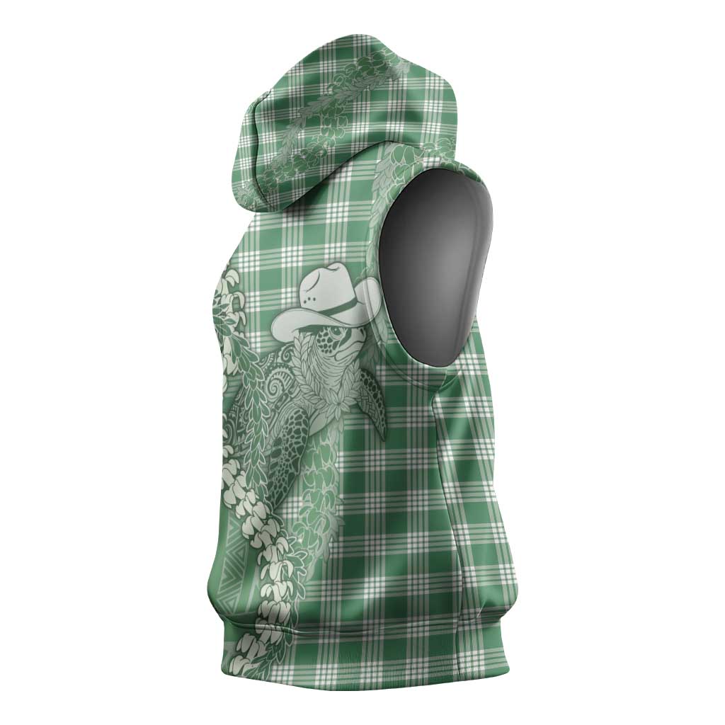 Green Hawaii Palaka Cowboy Turtle Sleeveless Hoodie Hawaiian Paniolo Puakenikeni Maile Lei DT05 - Polynesian Pride