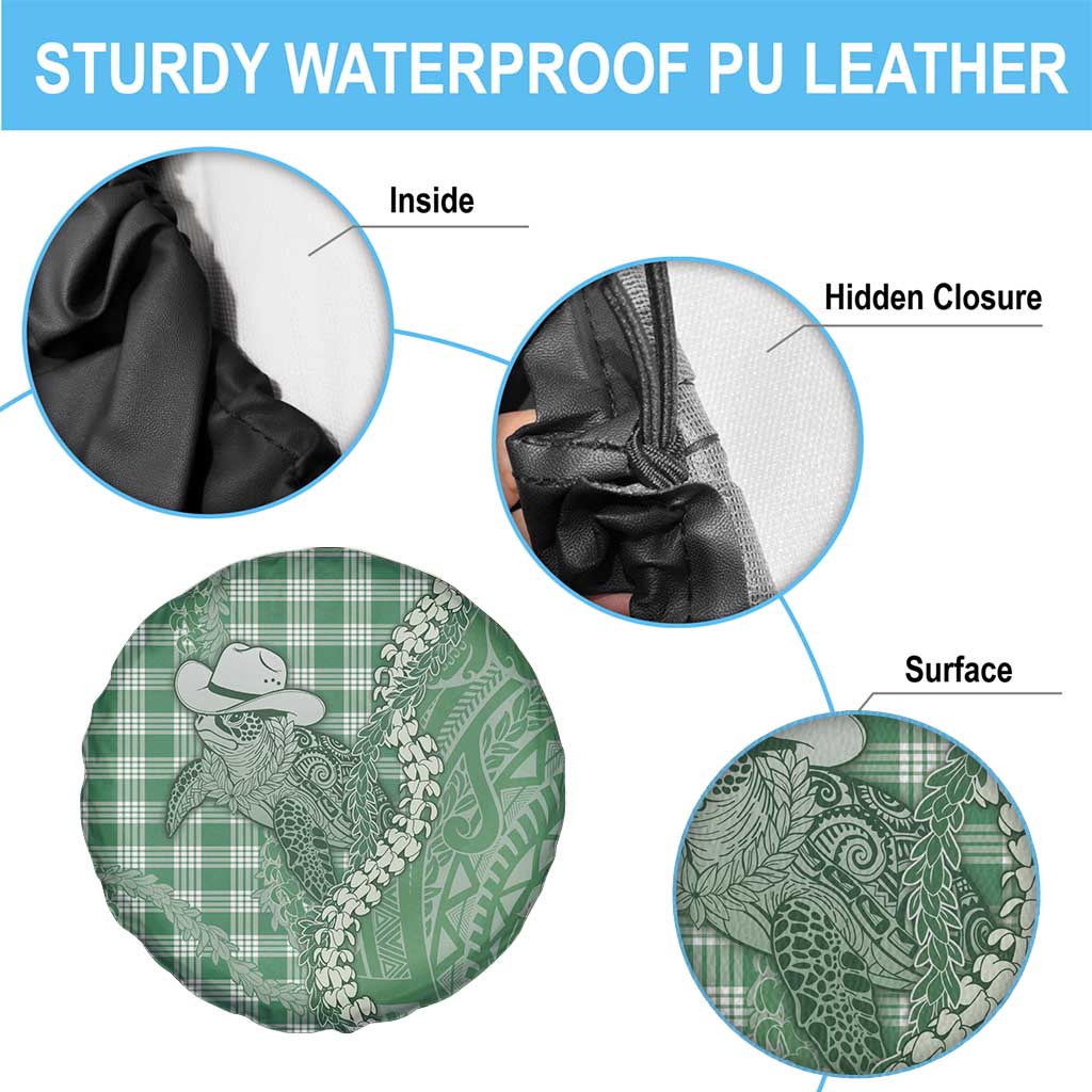 Green Hawaii Palaka Cowboy Turtle Spare Tire Cover Hawaiian Paniolo Puakenikeni Maile Lei - Polynesian Pride