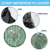 Green Hawaii Palaka Cowboy Turtle Spare Tire Cover Hawaiian Paniolo Puakenikeni Maile Lei - Polynesian Pride