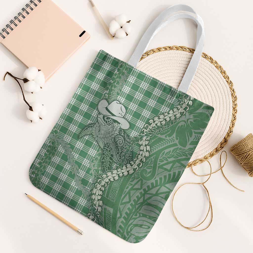 Green Hawaii Palaka Cowboy Turtle Tote Bag Hawaiian Paniolo Puakenikeni Maile Lei - Polynesian Pride