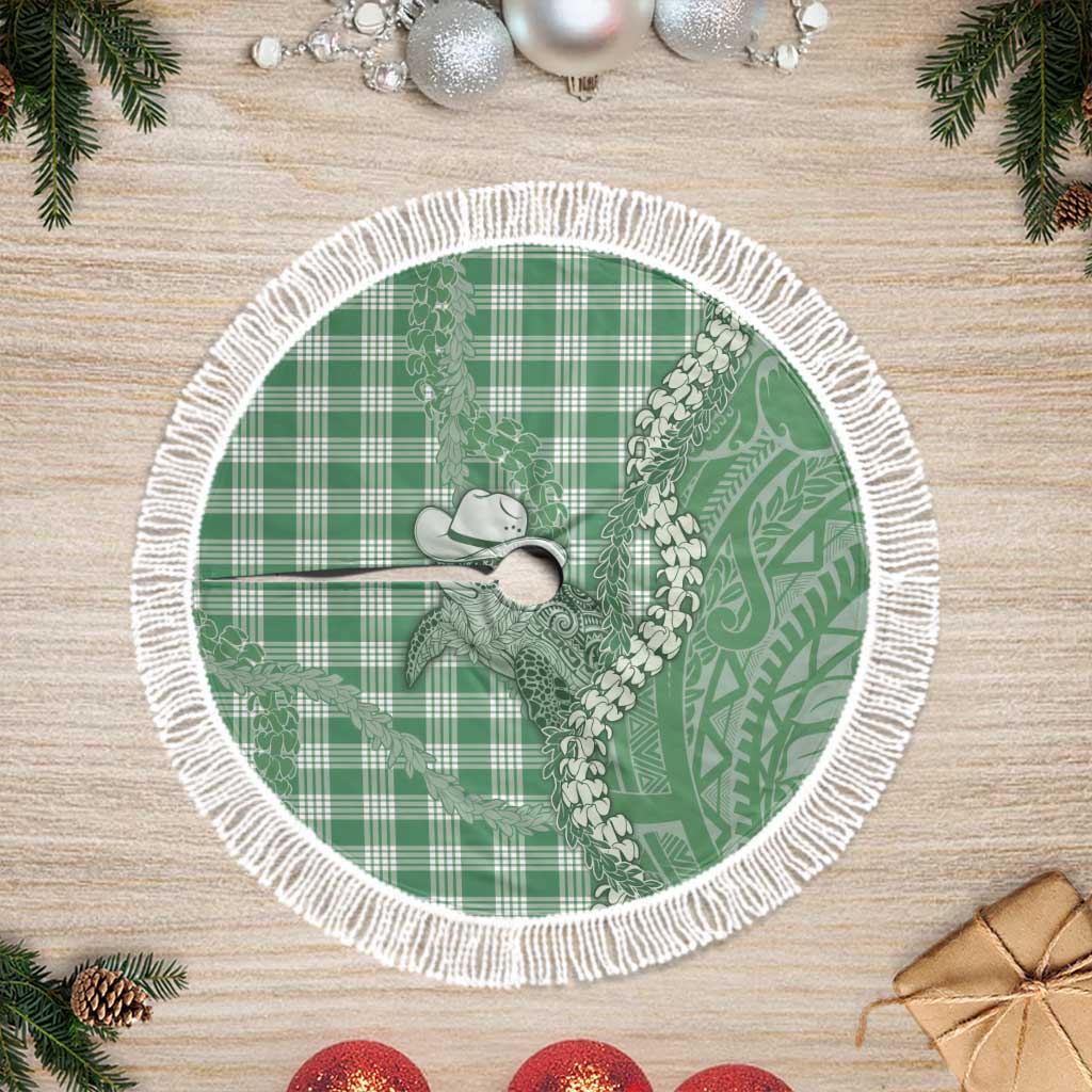 Green Hawaii Palaka Cowboy Turtle Tree Skirt Hawaiian Paniolo Puakenikeni Maile Lei - Polynesian Pride