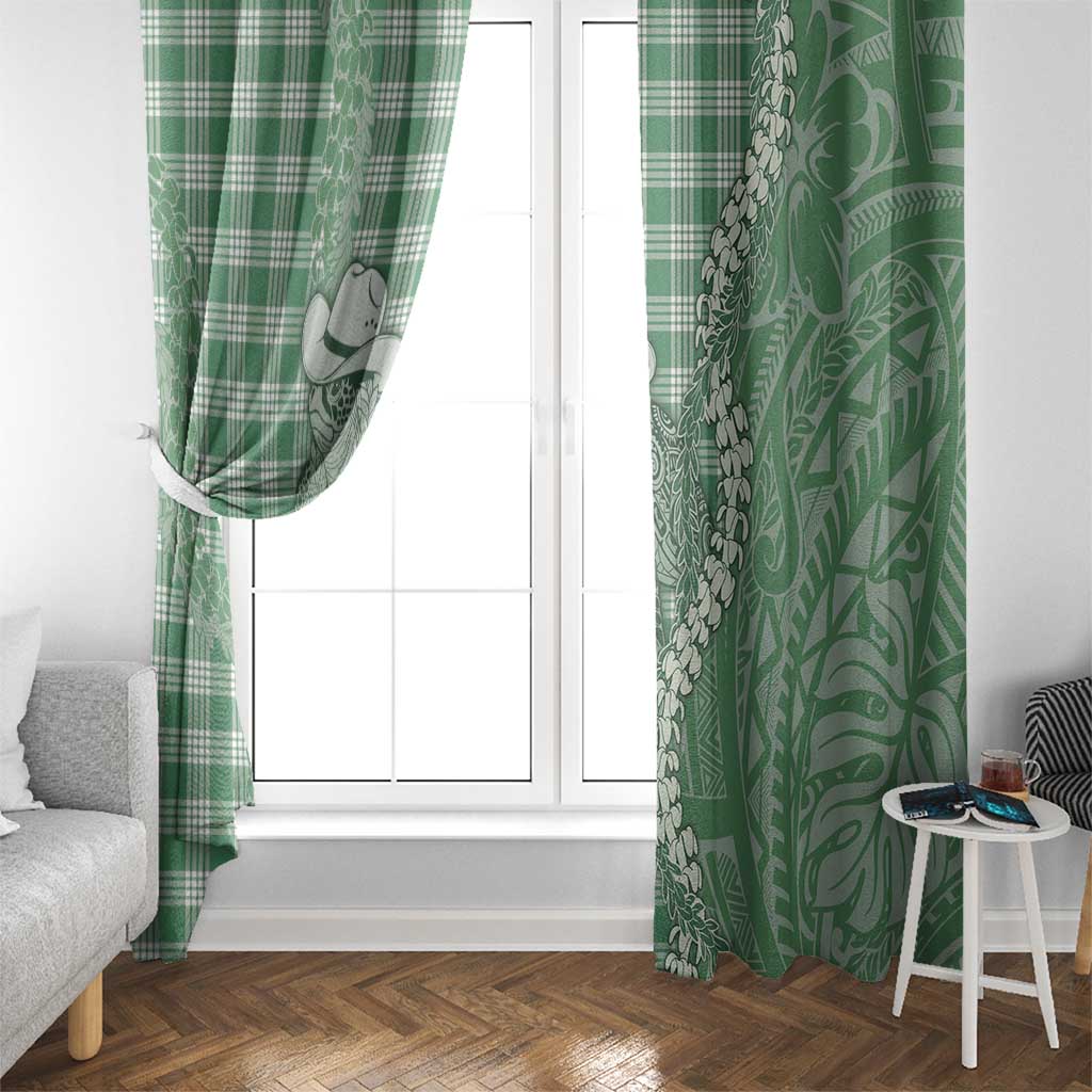 Green Hawaii Palaka Cowboy Turtle Window Curtain Hawaiian Paniolo Puakenikeni Maile Lei - Polynesian Pride
