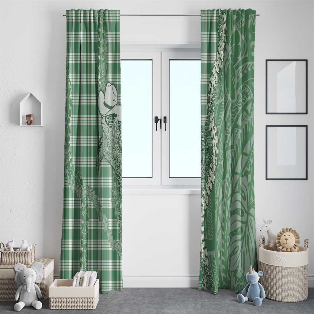 Green Hawaii Palaka Cowboy Turtle Window Curtain Hawaiian Paniolo Puakenikeni Maile Lei - Polynesian Pride