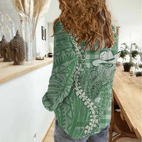 Green Hawaii Palaka Cowboy Turtle Women Casual Shirt Hawaiian Paniolo Puakenikeni Maile Lei DT05 - Polynesian Pride