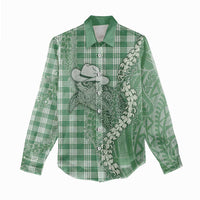 Green Hawaii Palaka Cowboy Turtle Women Casual Shirt Hawaiian Paniolo Puakenikeni Maile Lei DT05 - Polynesian Pride