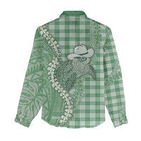 Green Hawaii Palaka Cowboy Turtle Women Casual Shirt Hawaiian Paniolo Puakenikeni Maile Lei DT05 - Polynesian Pride