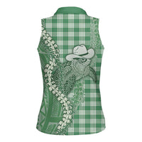 Green Hawaii Palaka Cowboy Turtle Women Sleeveless Polo Shirt Hawaiian Paniolo Puakenikeni Maile Lei DT05 - Polynesian Pride
