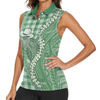 Green Hawaii Palaka Cowboy Turtle Women Sleeveless Polo Shirt Hawaiian Paniolo Puakenikeni Maile Lei DT05 - Polynesian Pride