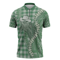 Green Hawaii Palaka Cowboy Turtle Zipper Polo Shirt Hawaiian Paniolo Puakenikeni Maile Lei DT05 Green - Polynesian Pride