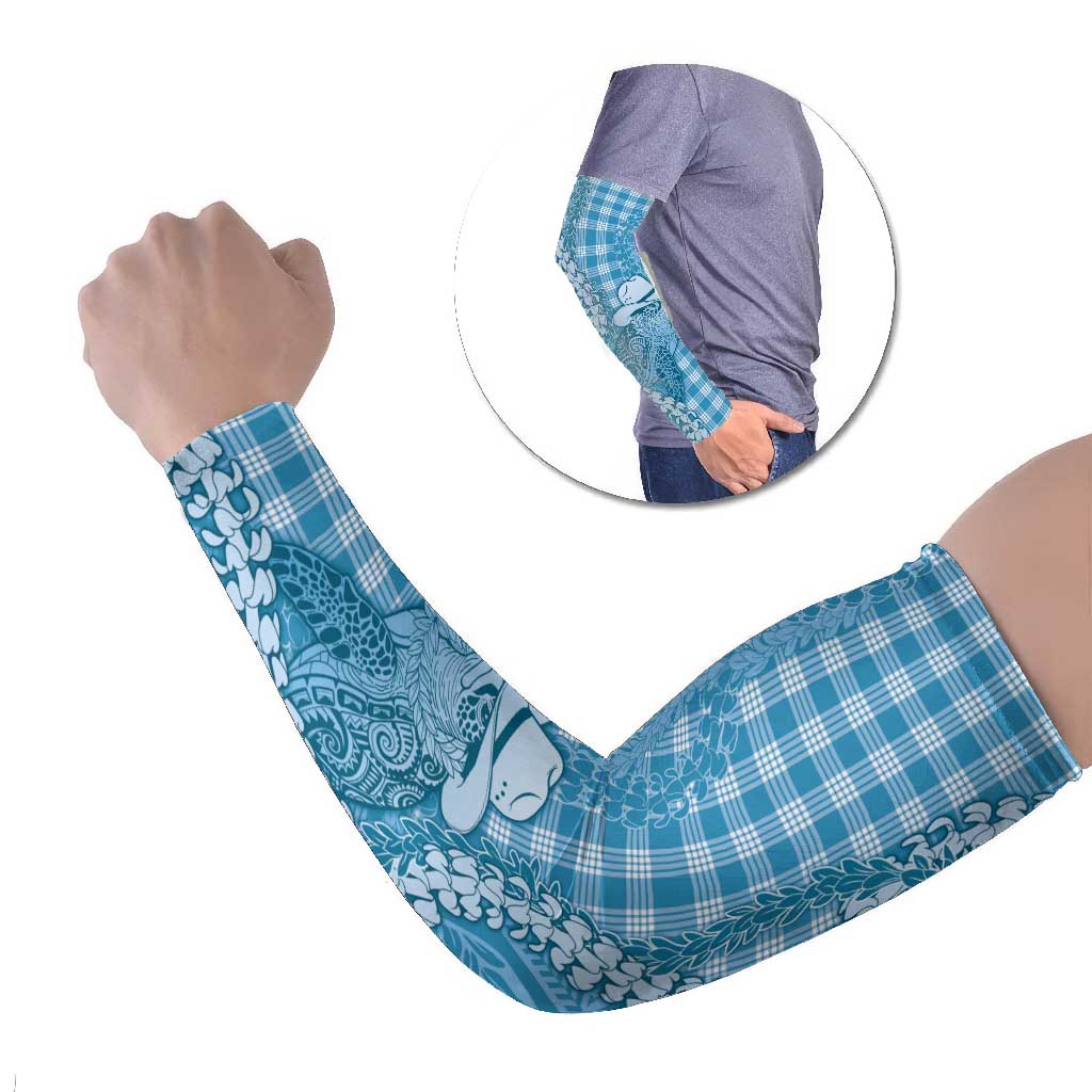 Blue Hawaii Palaka Cowboy Turtle Arm Sleeves Hawaiian Paniolo Puakenikeni Maile Lei - Polynesian Pride