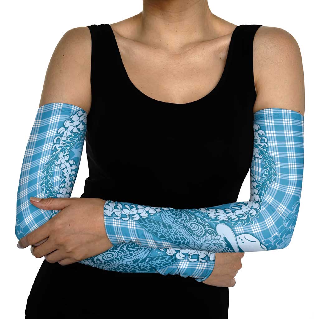 Blue Hawaii Palaka Cowboy Turtle Arm Sleeves Hawaiian Paniolo Puakenikeni Maile Lei - Polynesian Pride