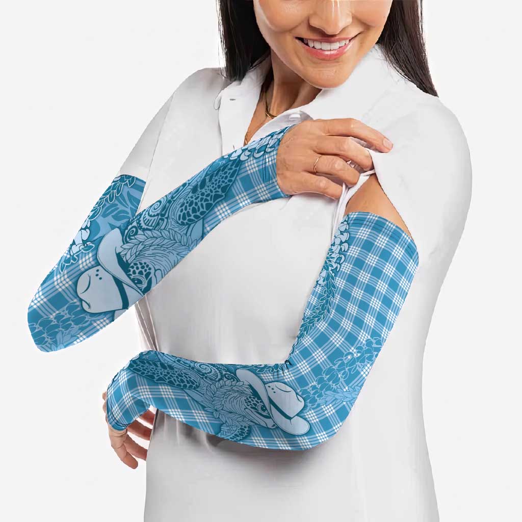 Blue Hawaii Palaka Cowboy Turtle Arm Sleeves Hawaiian Paniolo Puakenikeni Maile Lei - Polynesian Pride