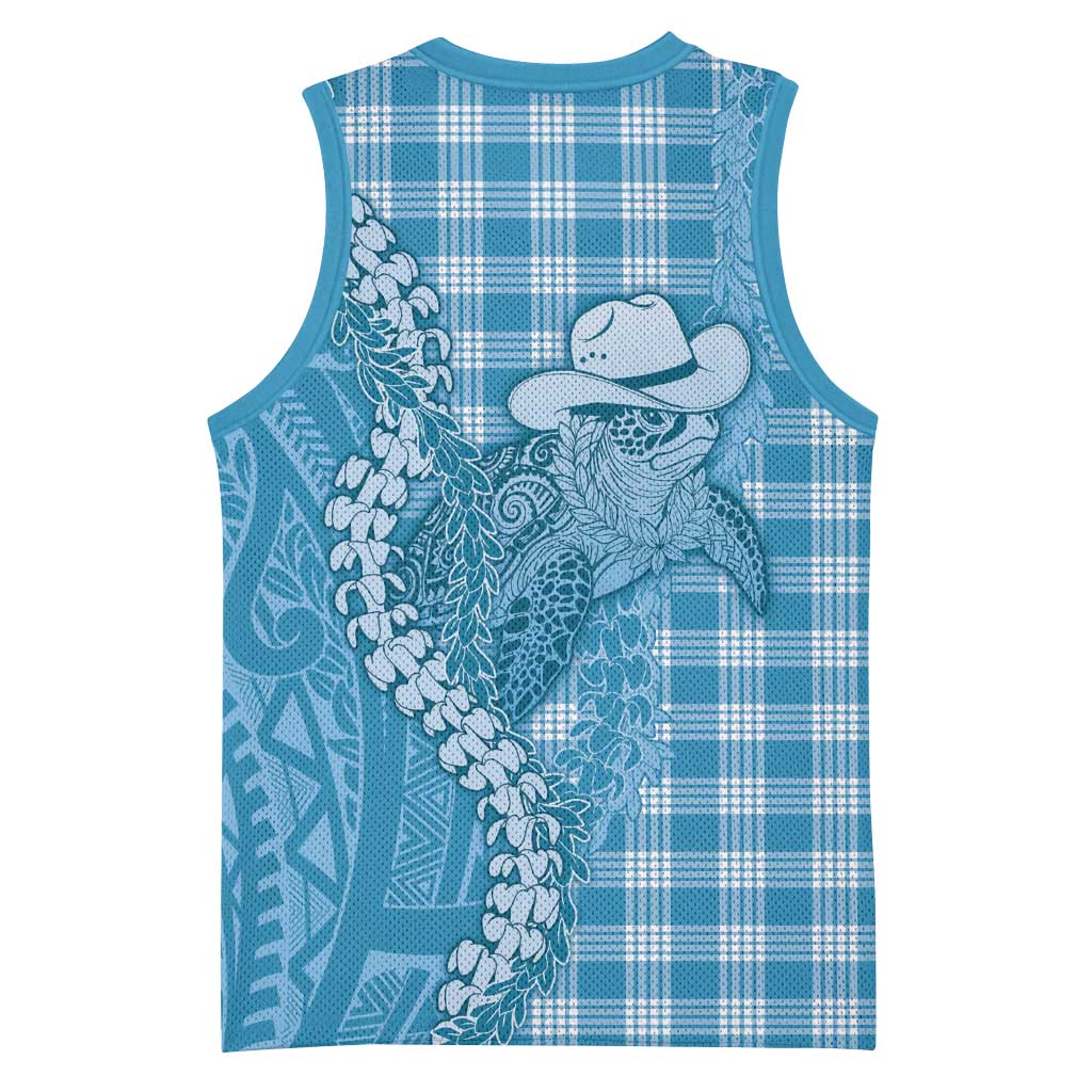 Blue Hawaii Palaka Cowboy Turtle Basketball Jersey Hawaiian Paniolo Puakenikeni Maile Lei - Polynesian Pride