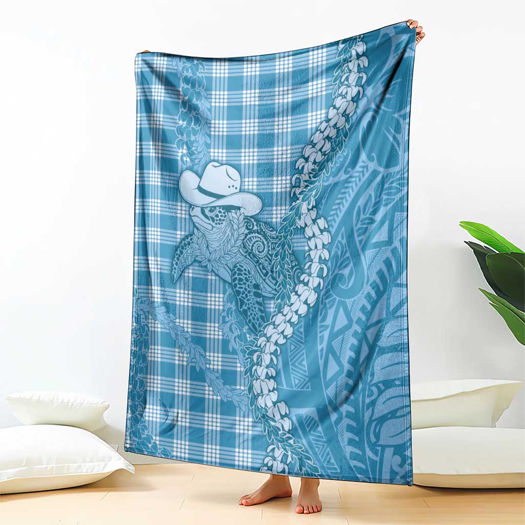 Blue Hawaii Palaka Cowboy Turtle Blanket Hawaiian Paniolo Puakenikeni Maile Lei DT05 - Polynesian Pride