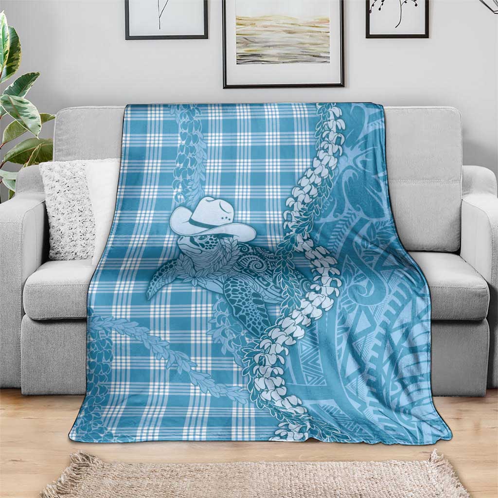 Blue Hawaii Palaka Cowboy Turtle Blanket Hawaiian Paniolo Puakenikeni Maile Lei DT05 - Polynesian Pride