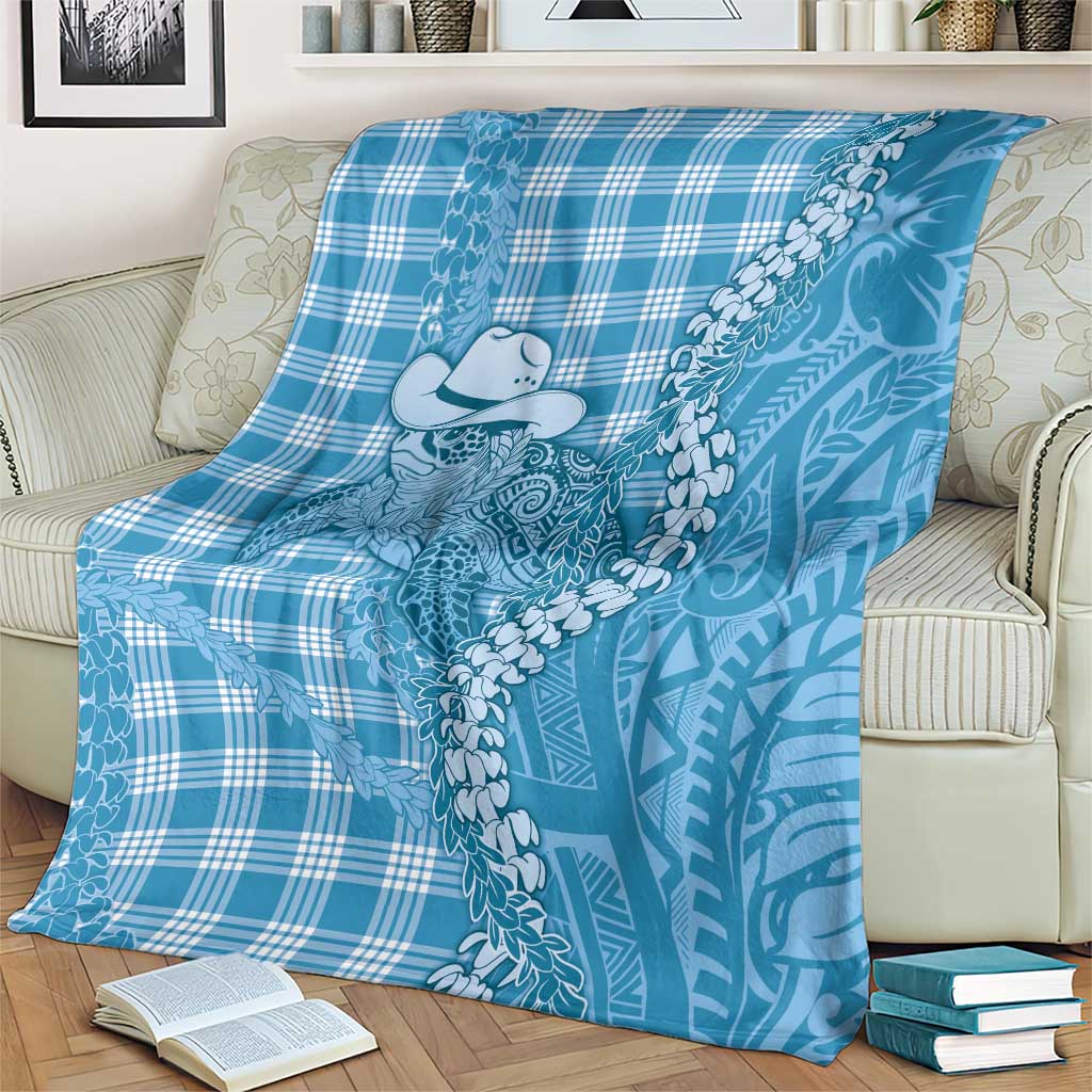 Blue Hawaii Palaka Cowboy Turtle Blanket Hawaiian Paniolo Puakenikeni Maile Lei DT05 - Polynesian Pride