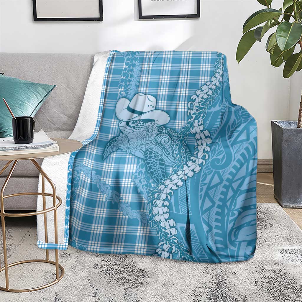 Blue Hawaii Palaka Cowboy Turtle Blanket Hawaiian Paniolo Puakenikeni Maile Lei DT05 - Polynesian Pride