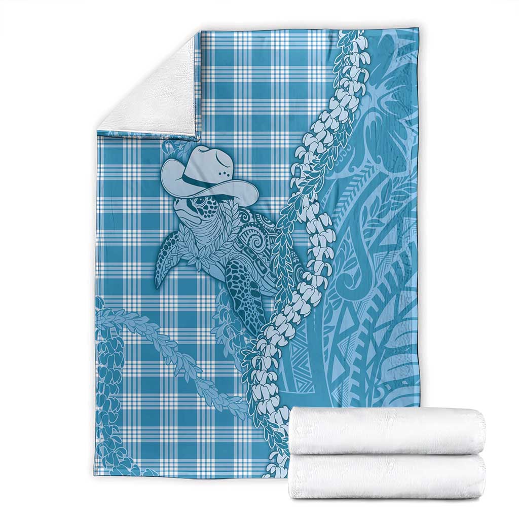 Blue Hawaii Palaka Cowboy Turtle Blanket Hawaiian Paniolo Puakenikeni Maile Lei DT05 - Polynesian Pride