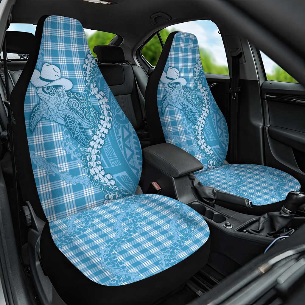 Blue Hawaii Palaka Cowboy Turtle Car Seat Cover Hawaiian Paniolo Puakenikeni Maile Lei - Polynesian Pride