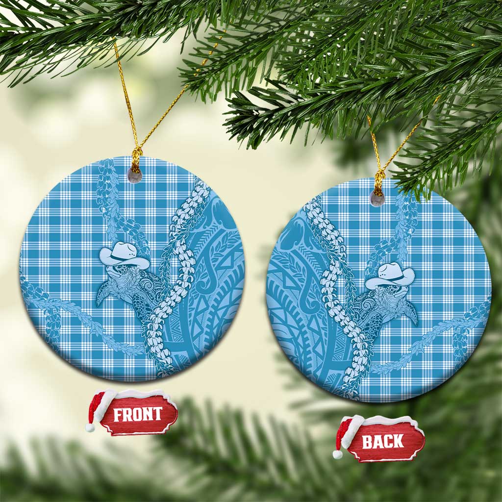 Blue Hawaii Palaka Cowboy Turtle Ceramic Ornament Hawaiian Paniolo Puakenikeni Maile Lei - Polynesian Pride