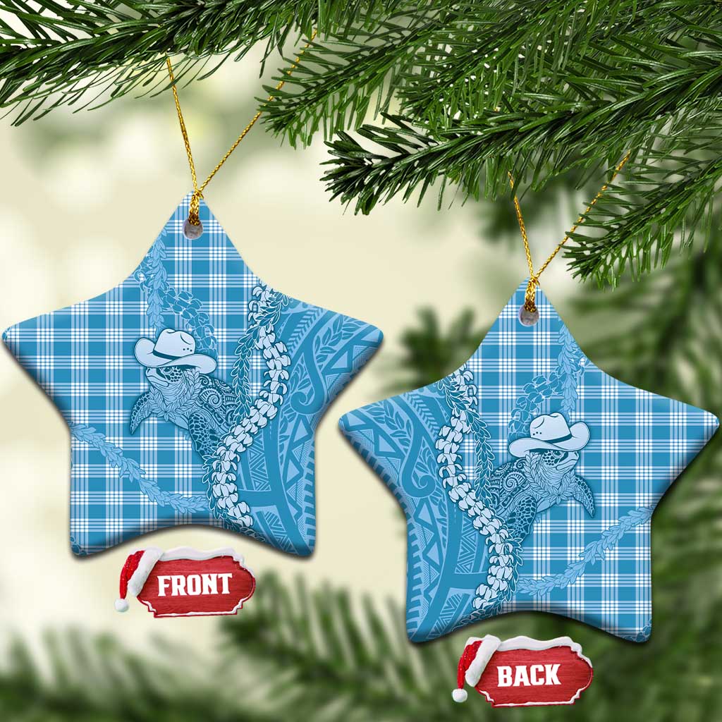 Blue Hawaii Palaka Cowboy Turtle Ceramic Ornament Hawaiian Paniolo Puakenikeni Maile Lei - Polynesian Pride