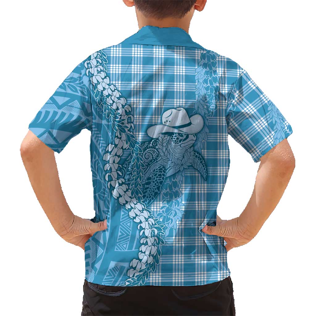 Blue Hawaii Palaka Cowboy Turtle Family Matching Mermaid Dress and Hawaiian Shirt Hawaiian Paniolo Puakenikeni Maile Lei DT05 - Polynesian Pride