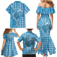 Blue Hawaii Palaka Cowboy Turtle Family Matching Mermaid Dress and Hawaiian Shirt Hawaiian Paniolo Puakenikeni Maile Lei DT05 - Polynesian Pride