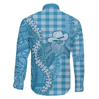 Blue Hawaii Palaka Cowboy Turtle Family Matching Off Shoulder Maxi Dress and Hawaiian Shirt Hawaiian Paniolo Puakenikeni Maile Lei DT05 - Polynesian Pride