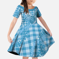 Blue Hawaii Palaka Cowboy Turtle Family Matching Puletasi and Hawaiian Shirt Hawaiian Paniolo Puakenikeni Maile Lei DT05 Daughter's Dress Blue - Polynesian Pride