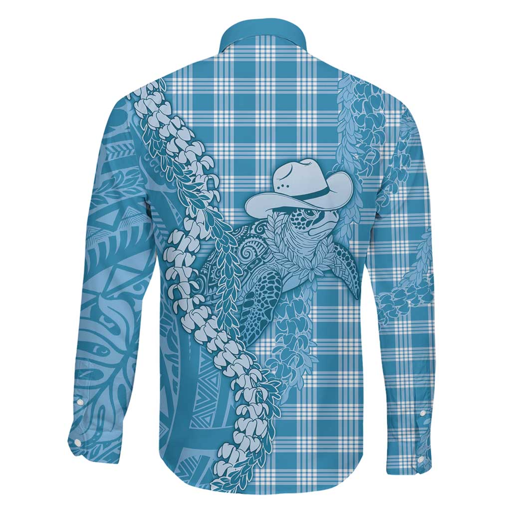 Blue Hawaii Palaka Cowboy Turtle Family Matching Puletasi and Hawaiian Shirt Hawaiian Paniolo Puakenikeni Maile Lei DT05 - Polynesian Pride