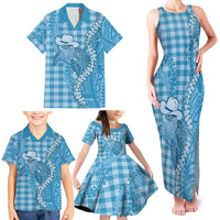 Blue Hawaii Palaka Cowboy Turtle Family Matching Tank Maxi Dress and Hawaiian Shirt Hawaiian Paniolo Puakenikeni Maile Lei DT05 - Polynesian Pride